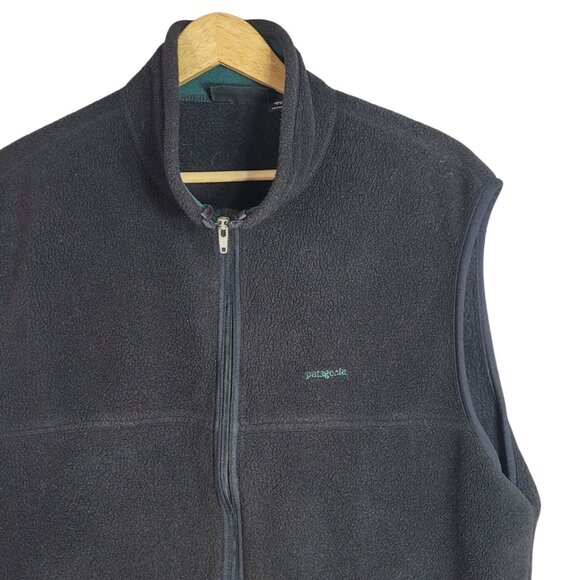 Patagonia Synchilla Fleece Vest Black XL Full Zip High Collar Pocket Vintage 90s - Picture 2 of 9